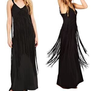 Ralph Lauren Denim & Supply Womens Dark Boho Fringe Sleeveless Maxi Dress Size M